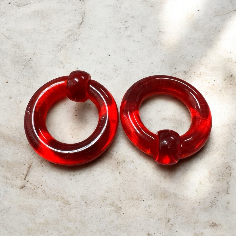 0g 7/8 Pair Red Acrylic Captive Bead Rings - Body Piercing Jewelry New!